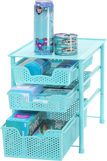 Simple Houseware Stackable 3 Tier Sliding Basket Organizer Drawer, Silver