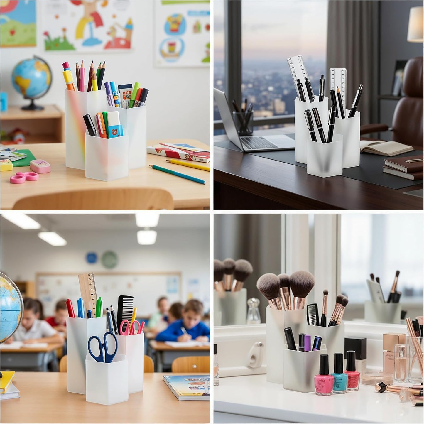 Black Pen Holder for Desk | 3 Compartment Organizer Desk for Pen, Pecils, Makeup Brushes, Tooth Brushes | Cute Pencil Cup Desk Organizers and Accessories for Office, Home, Classroom, Teacher Desks