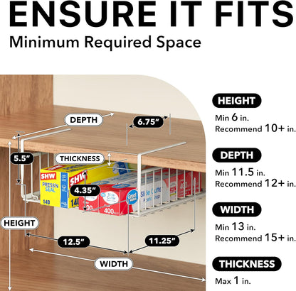 Simple Houseware Under Shelf Basket, White – 2-Pack Space-Saving Storage Organizer for Kitchen, Pantry, Closet, Office – Wire Metal Shelf Organizer, No Tools Required