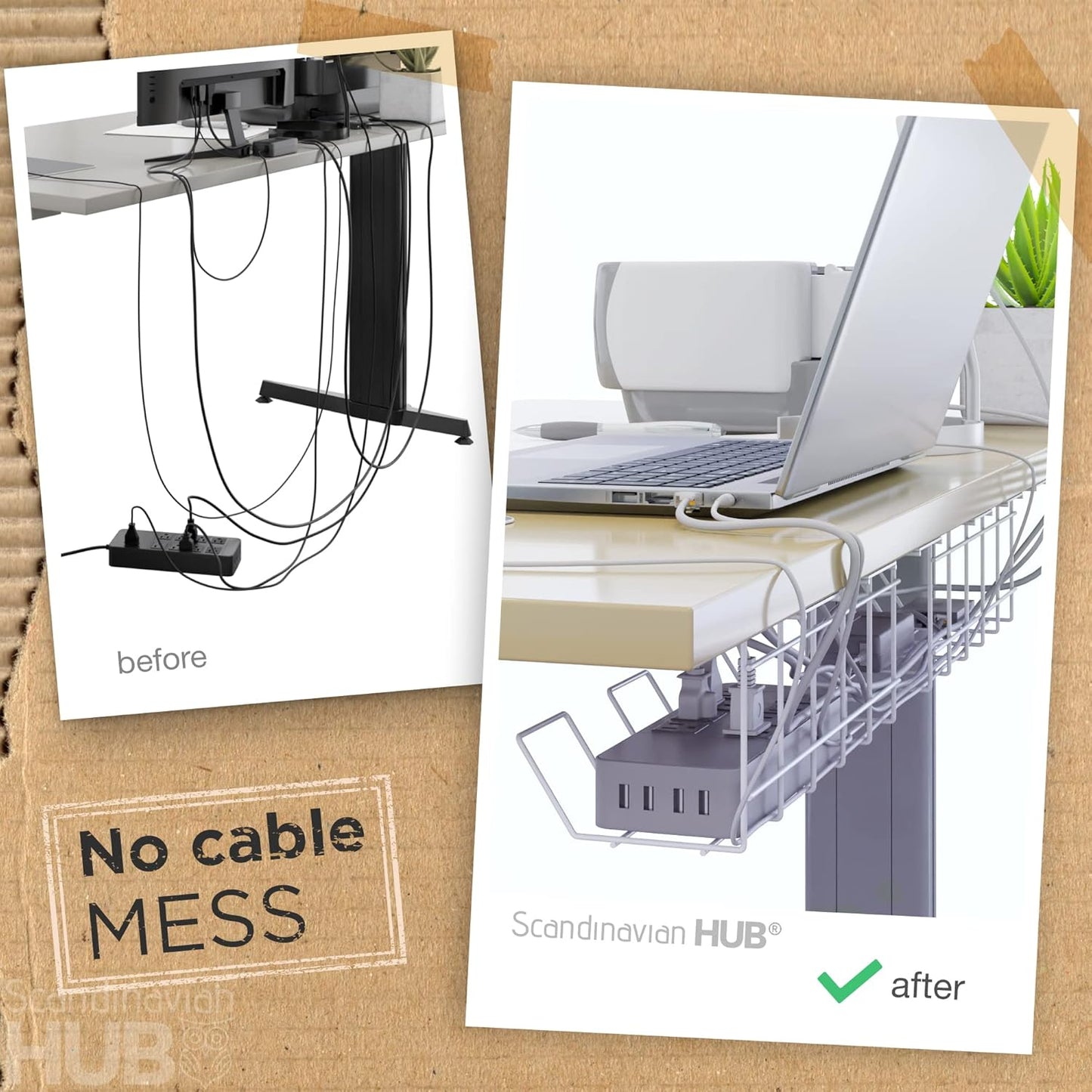 Compact Under Desk Cable Management Tray - Cable Organizer for Wire Management, Desk Wire Organizer, Cable Tray - Black Set of 2x12