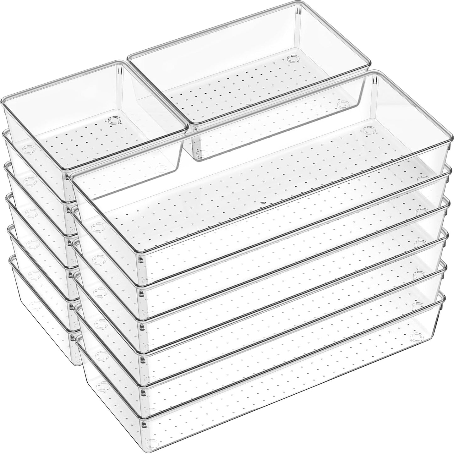 Criusia 6 Pcs Large Size Clear Drawer Organizer Set, Acrylic Non Slip Non Cracking Kitchen Drawer Storage Tray Divider, Multifunctional Storage for Cosmetics, Bathroom, Tools, Kitchen and Office
