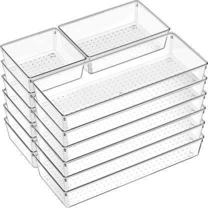 Criusia 6 Pcs Large Size Clear Drawer Organizer Set, Acrylic Non Slip Non Cracking Kitchen Drawer Storage Tray Divider, Multifunctional Storage for Cosmetics, Bathroom, Tools, Kitchen and Office