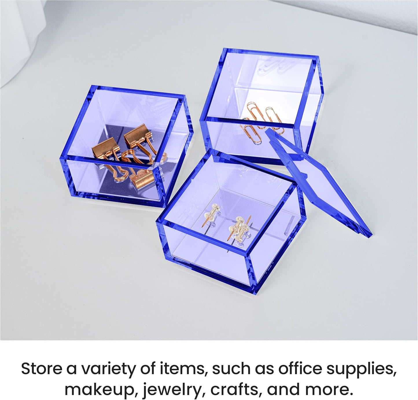 OfficeGoods 3-Tier Stackable Acrylic Holder- Stylish Desk Organizer and Storage for Office or Home – Transparent Round Design with Gold Metal Base