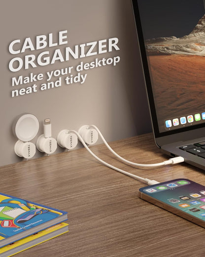 Magnetic Cord Holder 360°Rotation Cord Organizer, 6Pack Cable Clips [1s Lock] Adhesive Cable Management Desk Organizers and Accessories, Phone Charging Wire Holder for Nightstand,Car,Home Office