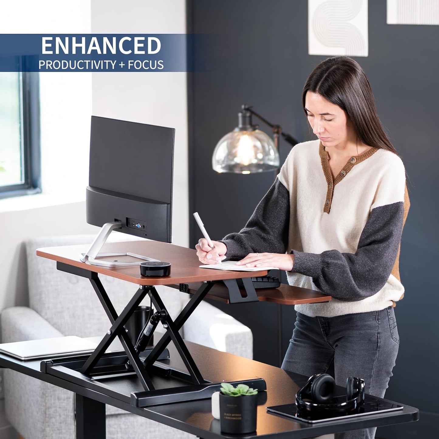 VIVO 26 inch Desk Converter, K Series, Height Adjustable Sit to Stand Riser, Dual Monitor and Laptop Workstation with Keyboard Tray, Black, DESK-V026KB