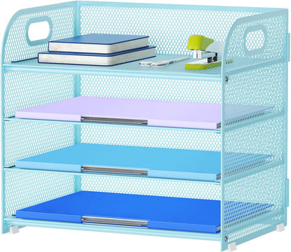 Marbrasse 4 Tier Paper Organizer Letter Tray - Mesh Desk File Organizer with Handle, Paper Sorter Organizer for Letter/A4 Office File Folder Holder (Black, 12.6" x 9.1" x 10.7")