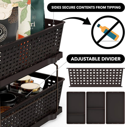 Simple Houseware 2 Tier Bathroom Organizer Tray Pull-Out Sliding Drawer, Under Sink Storage, Black