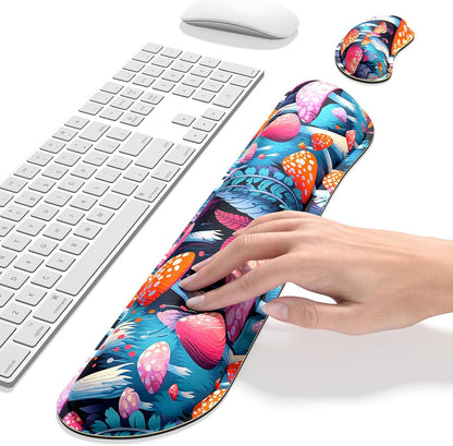 Dapesuom Enlarge Keyboard Wrist Rest, Memory Foam Wrist Cushion for Desk Mats Support, Cute Pain Relief Keyboard Mouse Pad Rests Set with Non-Slip Base for Gaming Laptop Office Computer, Green Leaf