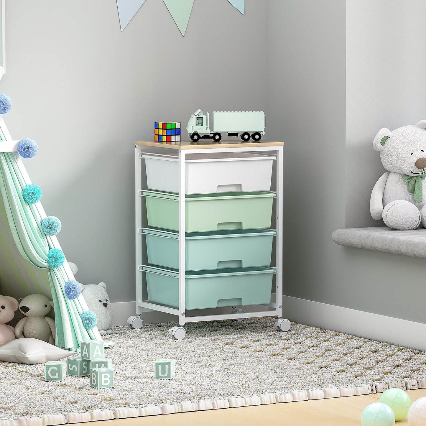 SYKIARIOL Utility Cart with 4 Drawers, Multipurpose Rolling Storage Cart with 4 Drawers and 2 Lockable Wheels, 4-Tier Rolling Storage Cart Organizer for Home Office Dorm, Bright White