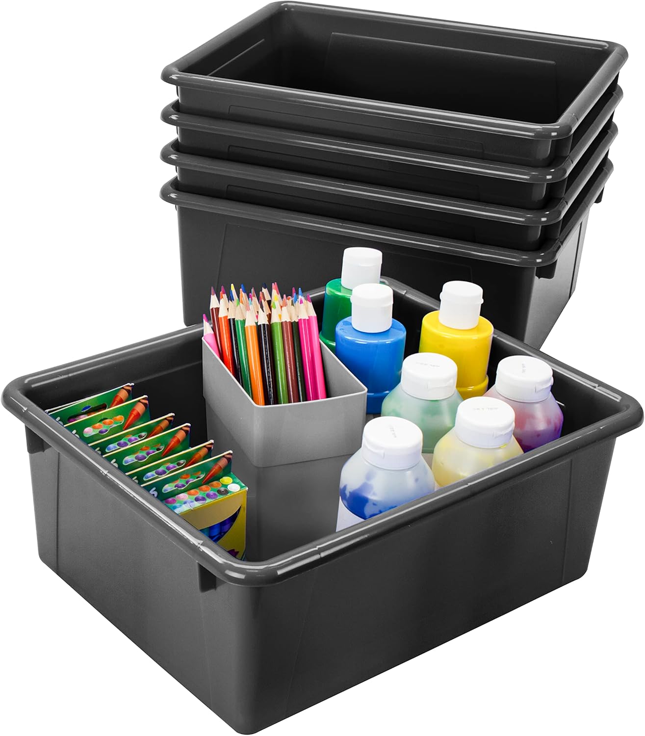 Storex Letter Size Flat Storage Tray – Organizer Bin for Classroom, Office and Home, Clear, 5-Pack (62531A05C), 10 x 13 x 3 Inches