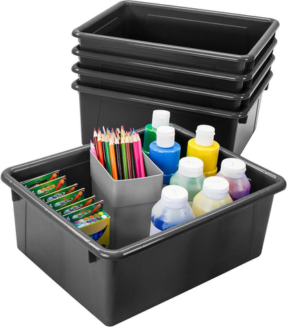 Storex Letter Size Flat Storage Tray – Organizer Bin for Classroom, Office and Home, Clear, 5-Pack (62531A05C), 10 x 13 x 3 Inches