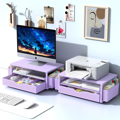 Spacrea Desk Organizer and Accessories, Computer Monitor Stand Riser with Drawer and 2 Pen Holders, Office Desk Accessories & Workspace Organizers for Office Supplies (Black)