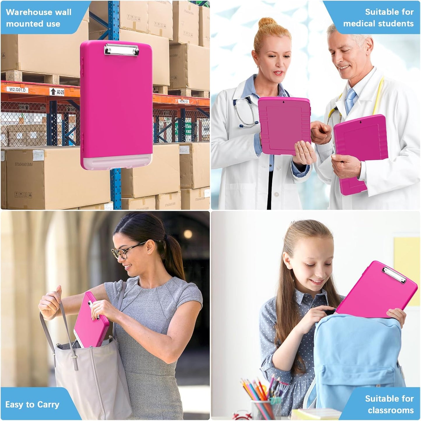 Hongri Clipboard with Storage with Pen Holder, Folder Nursing Clip Board 8.5 x 11 Foilo-Side Opening, High Capacity, Light Weight for Teachers, Classroom. Size 14 x 9.6 x 1.2 in(Pink)