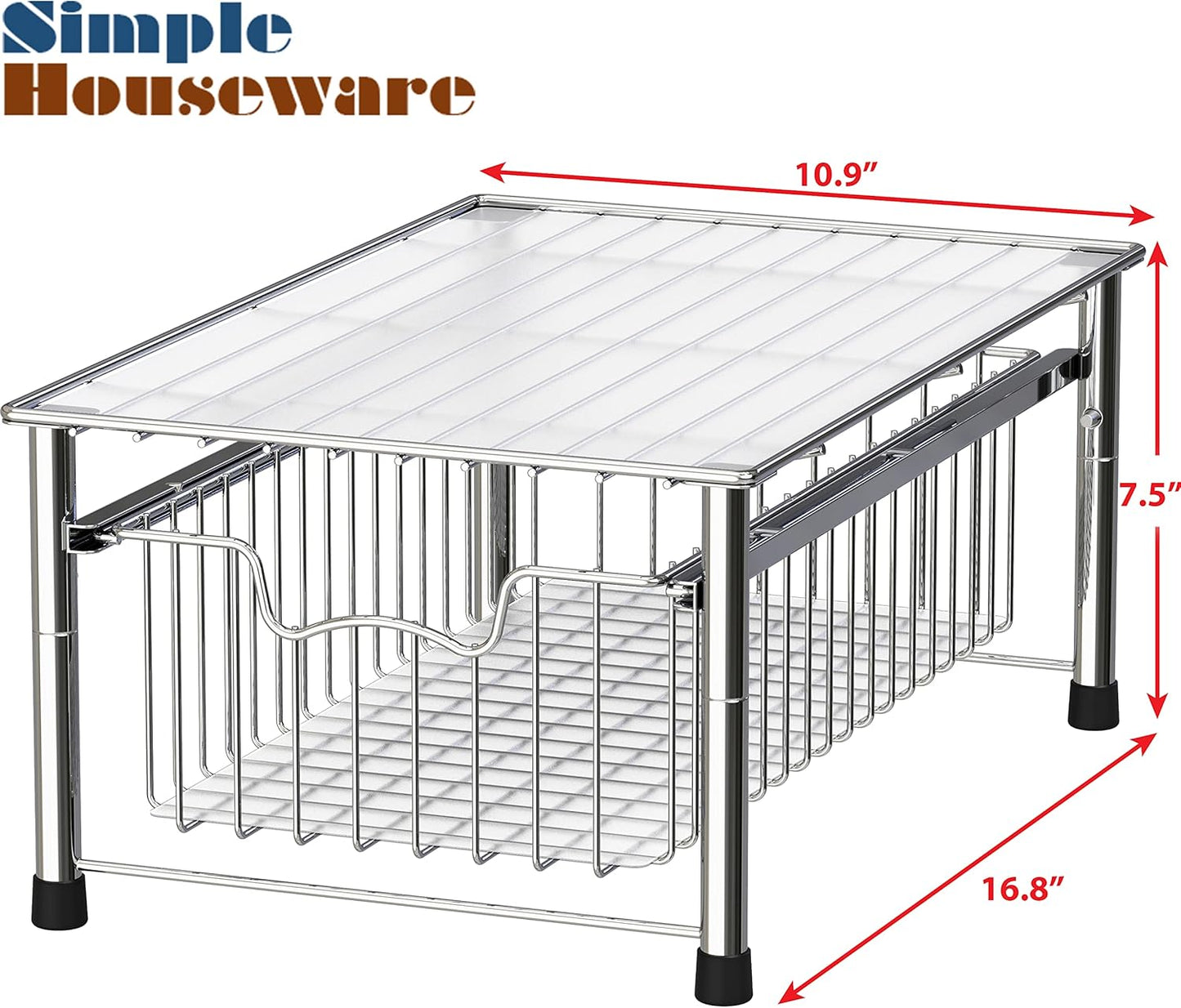 Simple Houseware Stackable 3 Tier Sliding Basket Organizer Drawer, Chrome