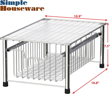 Simple Houseware Stackable 3 Tier Sliding Basket Organizer Drawer, Chrome