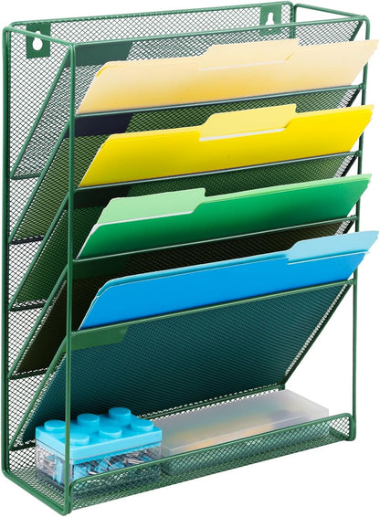 EASEPRES Desk File Organizer Mesh 6-Tier, Hanging Wall Mount Document Organization Stand, Desktop Vertical Mail Paper Folder Holder Rack with Bottom Tray for Office Home Cubicle Countertop, Black