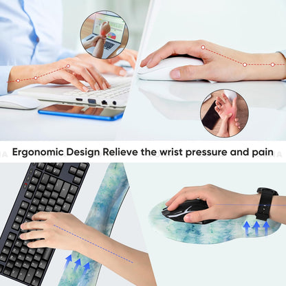 Ergonomic Keyboard Mouse Pad Wrist Rest Support Set for Laptop/Computer/Desktop,Memory Foam Hand Rest Wrist Cushion for Gaming/Office,Lightweight Comfortable & Pain Relief (Flowers)