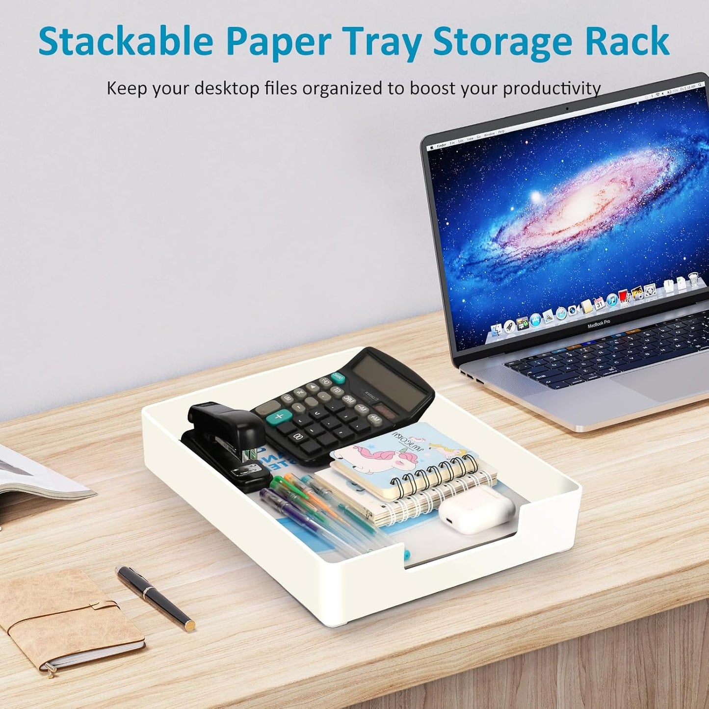 Letter Tray, Desk Organizer Tray, A4 Plastic Paper Tray Organizer for Desk, Stackable Rectangular Inbox Mail File Holder, Drawer Organizer for Desk Accessories Office School Home Supplies (Black)