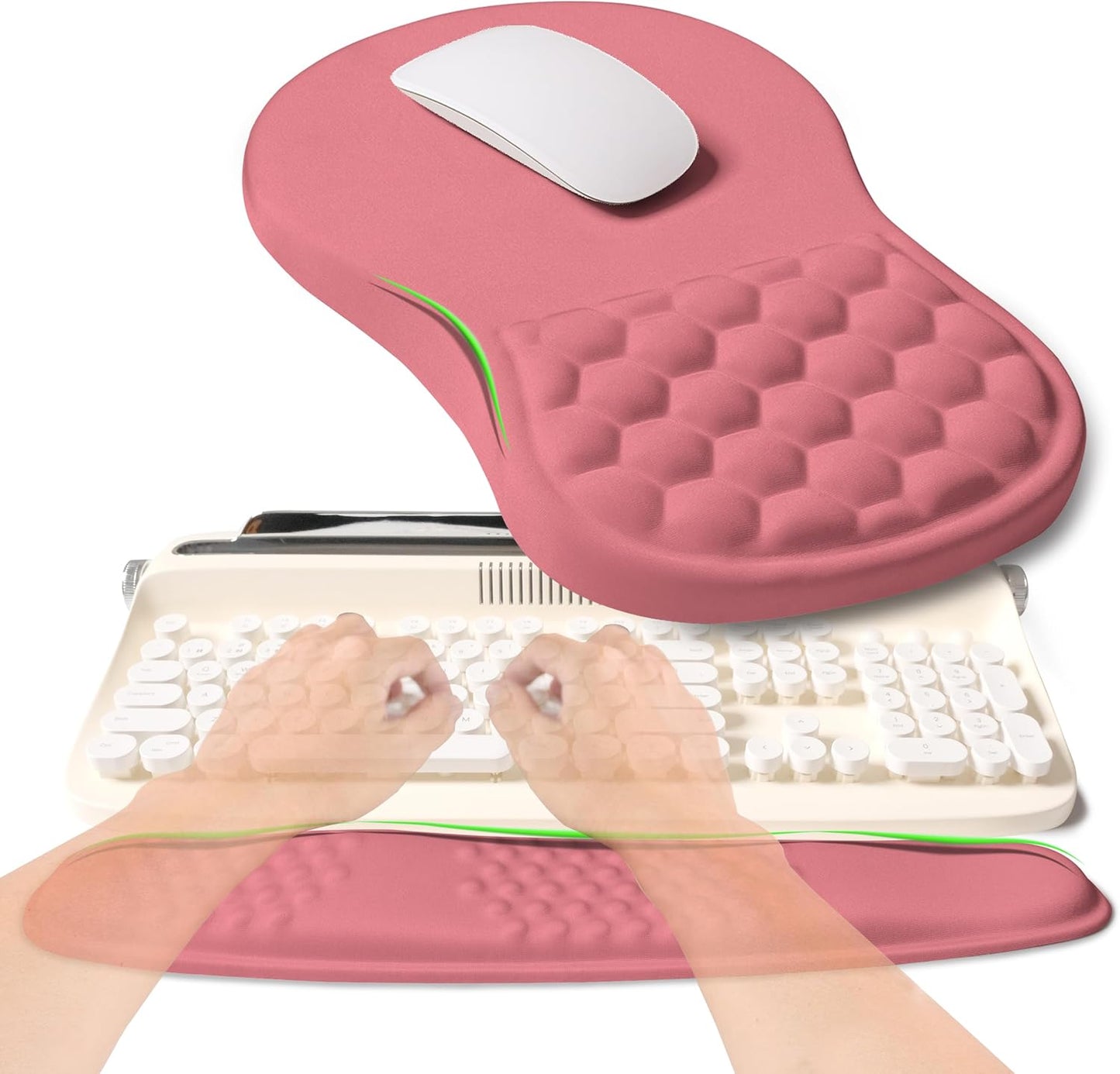 2-in-1 Ergonomic Set, Wave Rise Keyboard Wrist Rest and Massage Bulge Slope Mouse Pad Wrist Support, Cushion Memory Foam Integrated to Relieve Wrist Pain, Black