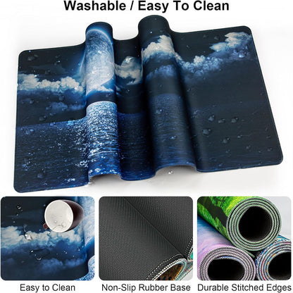 Keyboard Wrist Rest + Mouse Pad with Wrist Support + Desk Mat + Coaster 4 in 1 Set, XXL Large Gaming Mousepad Cute Ergonomic Mouse Pads for Desk Computer Laptop Office Decor-Beach