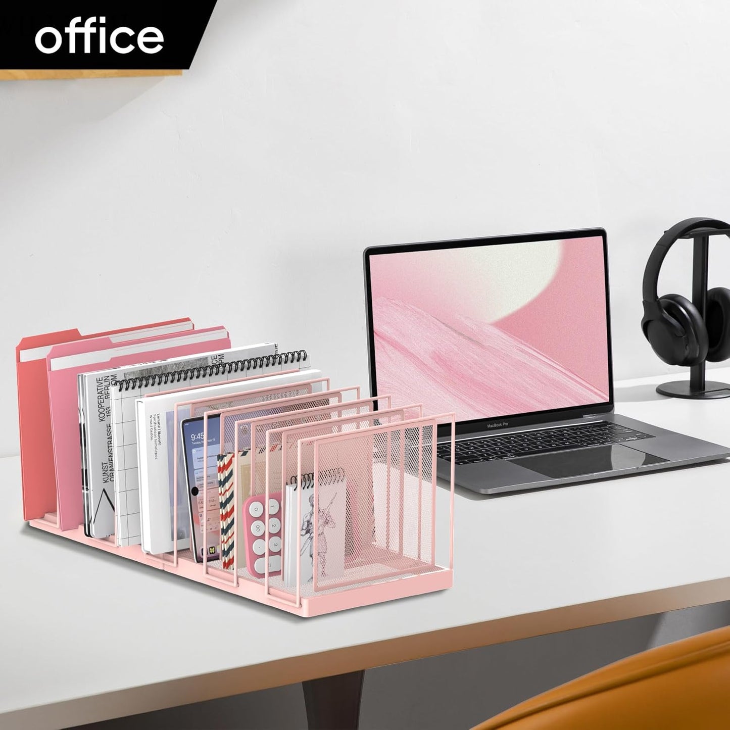 File Organizer for Desk, 5-Section Vertical File Sorter, Paper Holder Organizer Standing Metal File Folder for Office Home Classroom, Black