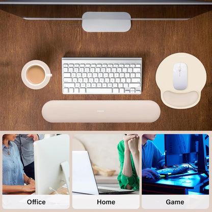 MOSISO Wrist Rest Support for Mouse Pad&Keyboard Set, Circle Curved Ergonomic Mousepad&Coaster Non-Slip Base Home/Office Pain Relief&Easy Typing Pad with Soft Cloth&Silicone Lining, Antique Green