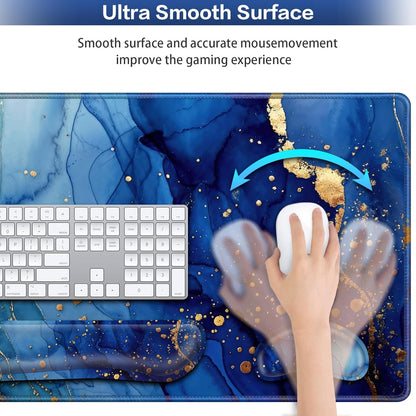 Desk Mat, Large Gaming Mouse Pad with Wrist Rest, 4in1 XXL Mousepad+Keyboard Wrist Rest+Mouse Pad Wrist Support+Cup Coaster Set Ergonomic Floral Computer Desk Arm Wrist for Decor Home Office Women