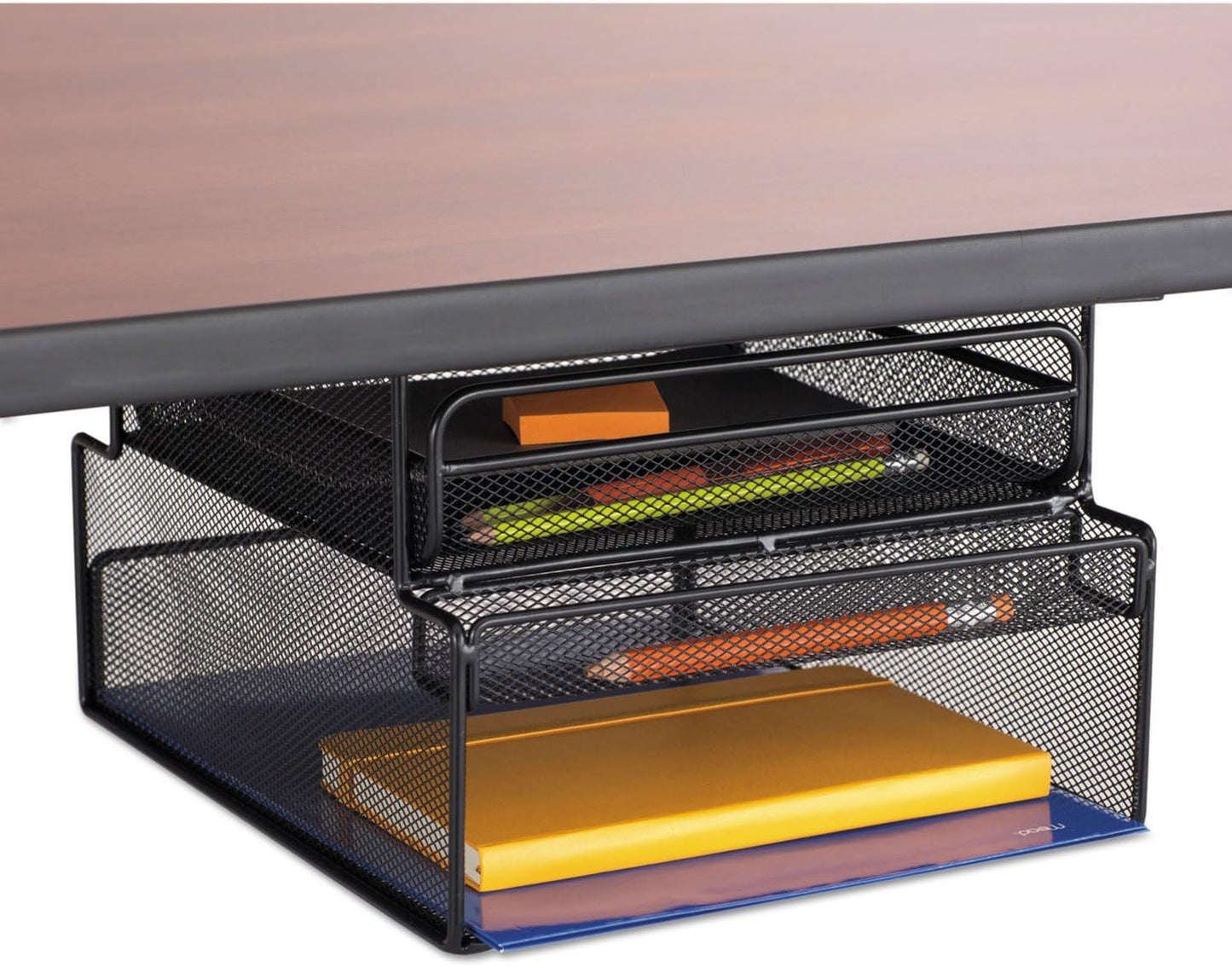 Safco Onyx Hanging Under Desk Organizer, 4 Trays, Office and Classroom Mailbox , Paper and Mail Sorter, Steel Mesh, Black