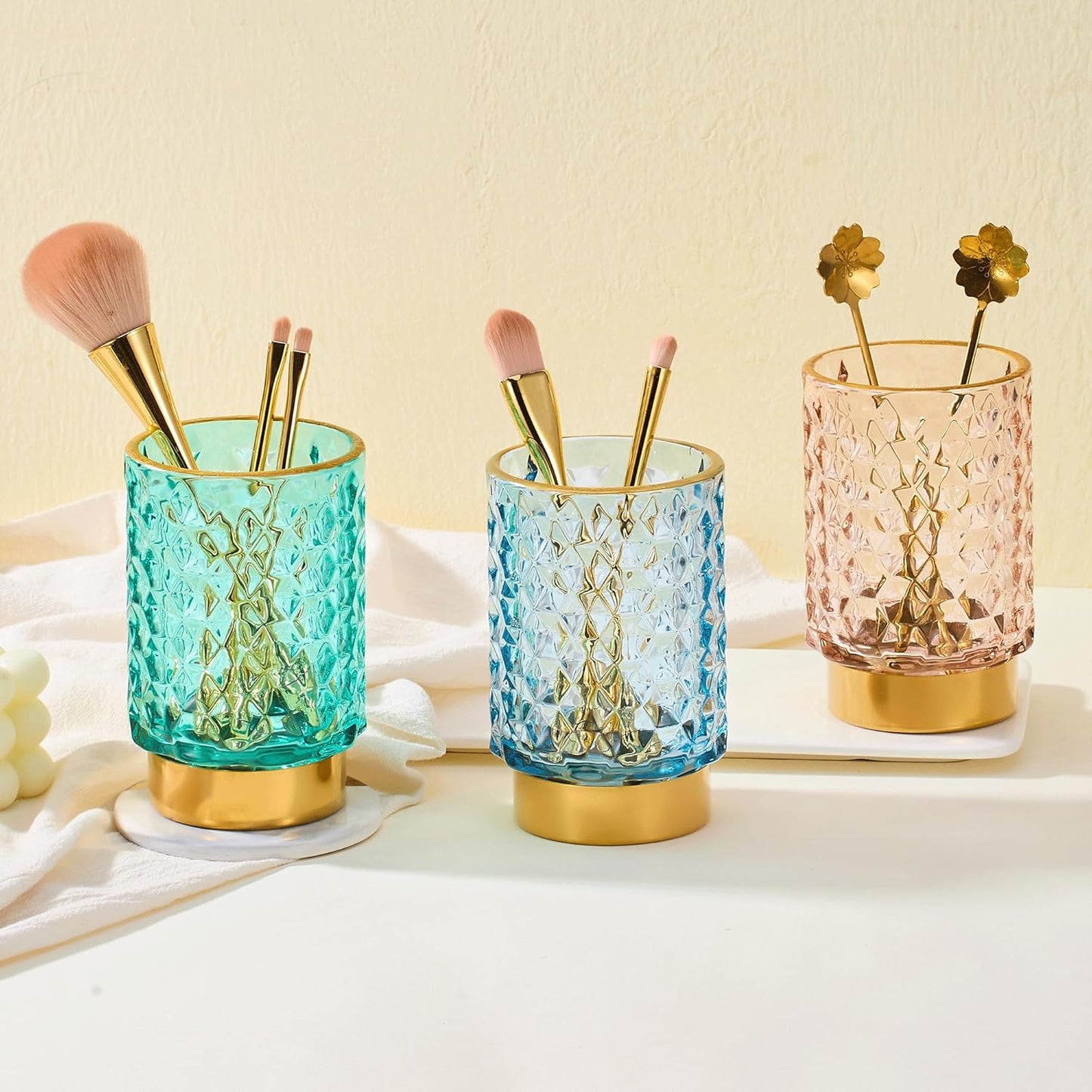 Makeup Brush Holder Organizer,Toothbrush Holders,Desk Pen Pencil Holder,Multifunctional Vintage Glass Brush Cup（A46-6-US）