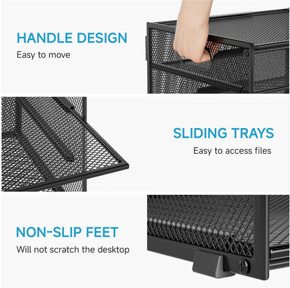 Lavatino 3-Tier Letter Tray Desk Paper Organizer – Black Mesh Metal File Tray Organizer for Desk, Office Supplies & Home Organization | Fits A4/Letter Paper, Mail, Magazines and Office Accessories
