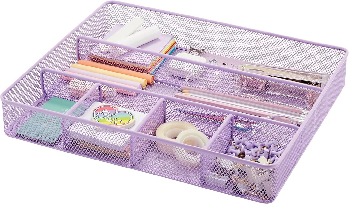 Annova Desk Drawer Organizer Tray for Office Organization - Metal Mesh - Storage Tray with Dividers for Pens, Desktop Accessories, Bathroom, Kitchen, Makeup and Office Supplies (Small, Gold)