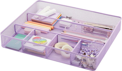 Annova Desk Drawer Organizer Tray for Office Organization - Metal Mesh - Storage Tray with Dividers for Pens, Desktop Accessories, Bathroom, Kitchen, Makeup and Office Supplies (Small, Gold)