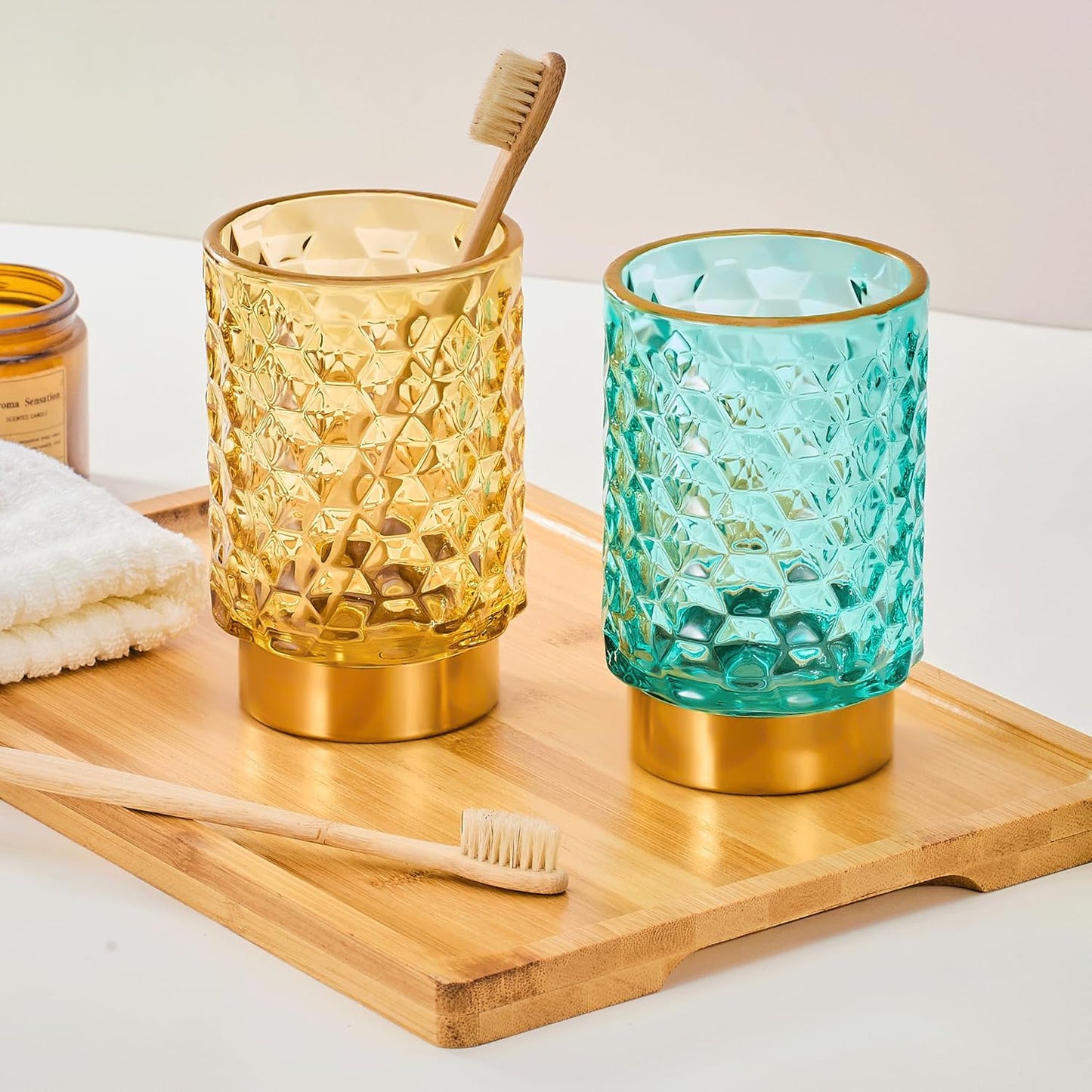 Makeup Brush Holder Organizer,Toothbrush Holders,Desk Pen Pencil Holder,Multifunctional Vintage Glass Brush Cup（A46-6-US）