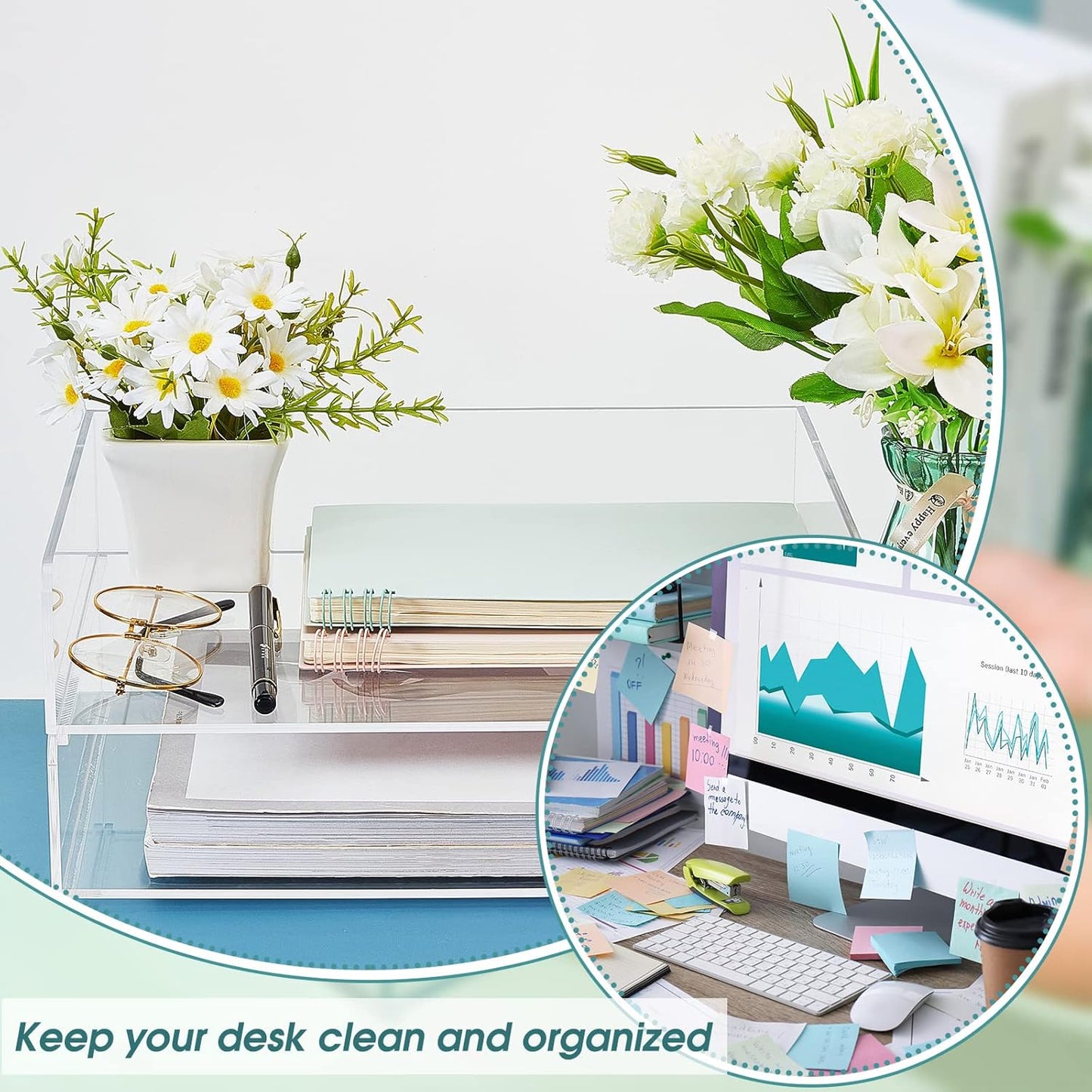 Yulejo 2 Pcs Stackable Acrylic Desk Organizers Paper Tray Storage Tier Accessories Paper File Office Organizer Tray Stackable Document Clear Desk Accessories for Office Workspace Organization