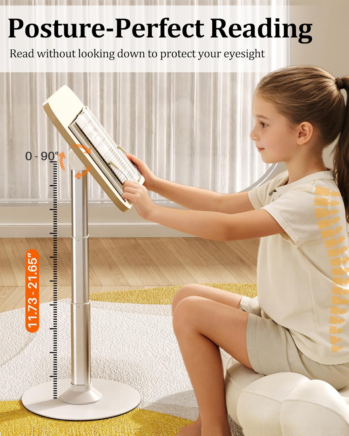 2-in-1 Kids Reading Stand for Books and Tablets,Adjustable Angle Height Book Holder with Book Clip,Kid-Friendly Ergonomic Book Holder for Toddlers,Laptop Riser Stand for Homeschool Floor Couch Bed Car