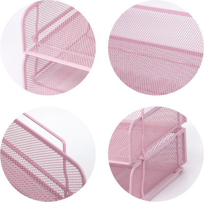 EASEPRES 2 Pack Stackable Desk Paper Tray, Metal Mesh Desktop Document Letter File Organizer for Office Home School, 13.5'' L x 9.75'' W x 5.5'' H, White