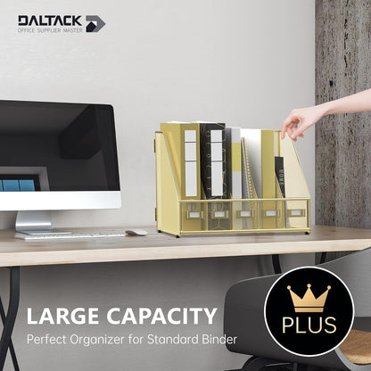 DALTACK 5 Vertical Compartments Magazine File Holder, Binder Organizer, Metal Desk Organizers for Office Home School Classroom Organization, Black