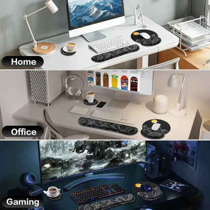 Mouse Pad with Wrist Rest Set, Qomolama 3-in-1 Wrist Support Mouse Pad Set, Floral Gaming Mousepad with Anti-Skid Base,Ergonomic Mouse Pad,Memory Foam Keyboard Gel Wrists Rest