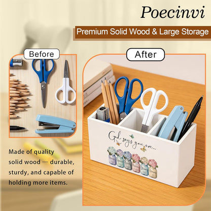 Blue Coquette Bow Pen Holder for Home Office Desk, Girly Office Decor, Preppy Blue Ribbon Bow Aesthetic Wooden Box Sign Pencil Holder for Desk Shelf Organizer