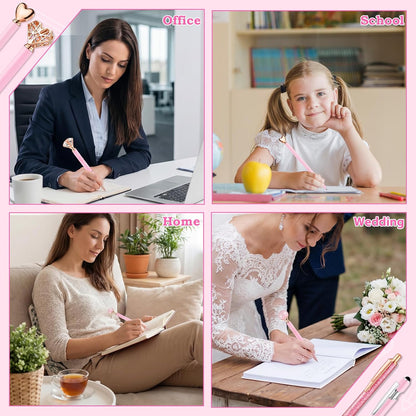BESARTE 9 Pcs Pink Pens With Pen Holder for Desk, Fancy Pens Pink Mom Gifts Desk Accessories for Weddings Parties Mothers Day Gifts for Mom Wife