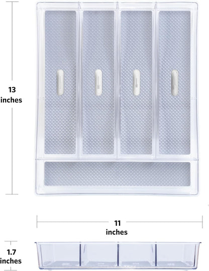 Glad Drawer Organizer Bin, 15x9 - Divided Clear Plastic Storage Tray for Junk Drawers, Kitchen Utensils, Bathroom Vanity, and Organizing Pantry - BPA Free, Food Safe, Non Slip