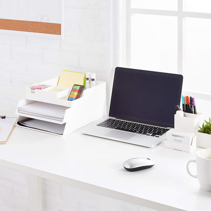 Amazon Basics Plastic Desk Organizer Pen Cup White | Holds Pens/Pencils