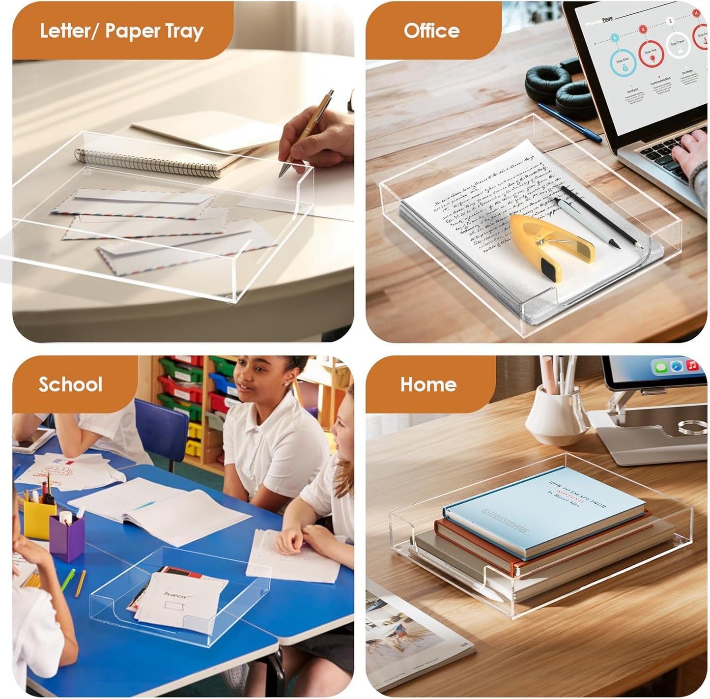 MaxGear Acrylic Letter Tray, Clear Desk Organizer for Papers, Documents, Magazines, Folders, Notebooks, and Stationery – Multi-Function File Tray and Desktop Organizer for Office, Home, and Workspace