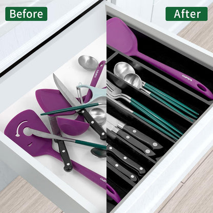 Utoplike Bamboo Expandable Kitchen Drawer Organizer, Adjustable Utensil Holder and Cutlery Tray Organiser, Drawer Divider for Silverware, Flatware, Knives in Kitchen, Bedroom, Living Room, 5 Slot
