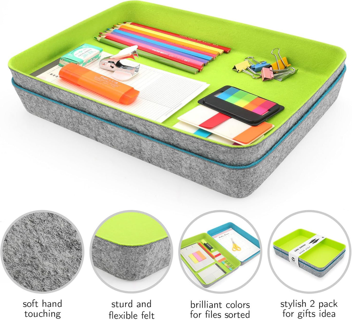 Welaxy 2-piece Office desk drawer organizer tray letter-size documents A4 paper book file Folder Holder storage bins (Orange + Green)