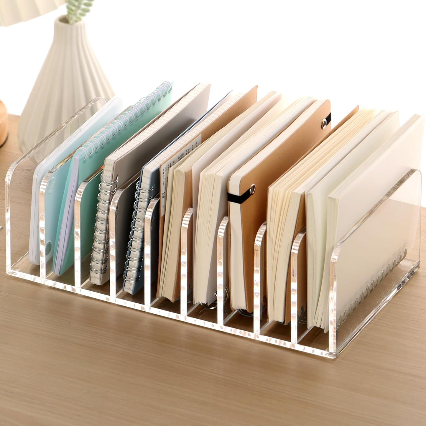 SANRUI Acrylic File Mail Desktop Organizer Sorters,3 Compartments Laddered Clear Desk Letter Organizer Office Document Sorter,Multifunction Envelope Folder Racks Holders for Office,Home, School