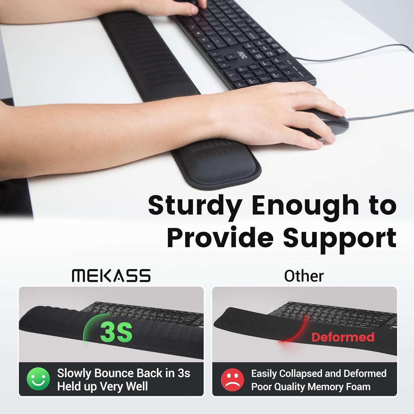 MEKASS Ergonomic Wrist Rest for Keyboard and Mouse, Soft Memory Foam Keyboard Wrist Rest Set with Non-Slip Silicone Base, Easy Typing, Pain Relief, Comfort for Office, Work, Gaming (Classic Black)