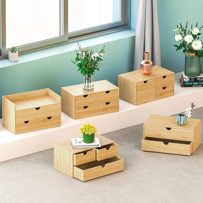 Wisuce Bamboo Desk Drawer Organizer, Desktop Organizer with Drawers Tabletop Storage Organization Box for Office Home Toiletries Supplies Vanity, No Assembly Required(3 Drawers-left right)