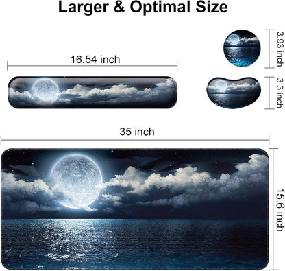 Keyboard Wrist Rest + Mouse Pad with Wrist Support + Desk Mat + Coaster 4 in 1 Set, XXL Large Gaming Mousepad Cute Ergonomic Mouse Pads for Desk Computer Laptop Office Decor-Beach