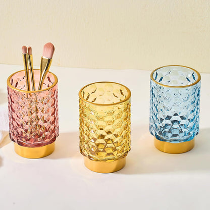 Makeup Brush Holder Organizer,Toothbrush Holders,Desk Pen Pencil Holder,Multifunctional Vintage Glass Brush Cup（A46-6-US）